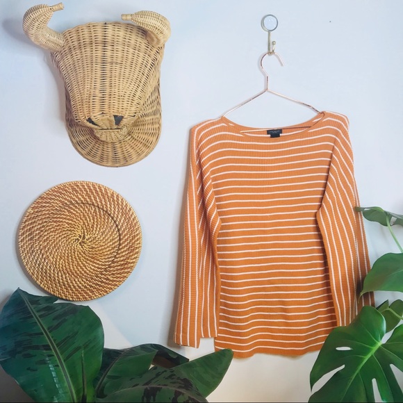Ann Taylor Tops - Ann Taylor Ribbed Orange White Bell Sleeve Blouse